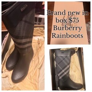 Burberry Black and Gray Plaid Rain Boots